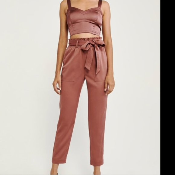 Abercrombie & Fitch Pants - A&F Satin High Rise Belted Taper Pants